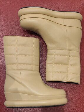 New PALOMA BARCELO 40 Quilted Leather Platform Wedge Boots Beige Camel Tan